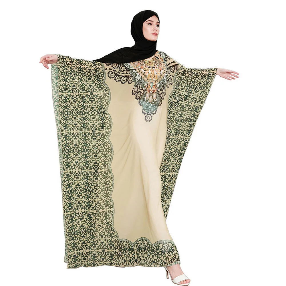 Женское элегантное свободное платье с принтом Abaya мусульманское длинное из