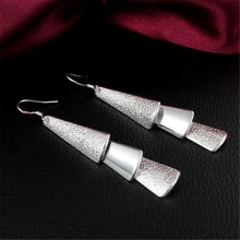 925 Sterling Silver New Hot Jewelry Smooth and Scrub Three Tablets Earrings Hook Dangle Charm Pendant