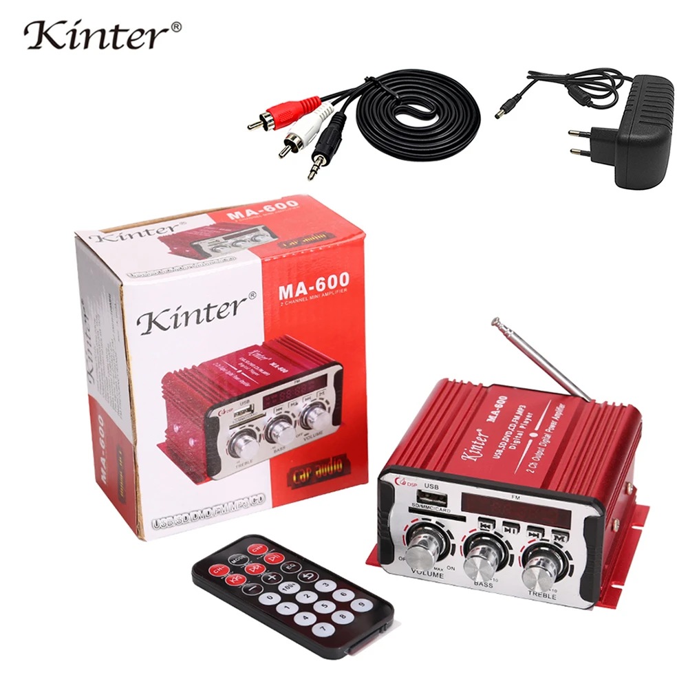 

kinter MA-600 2CH mini amplifier audio 25W hifi stereo supply power adapter 12V 3A audio cable with USB SD AUX input FM radio