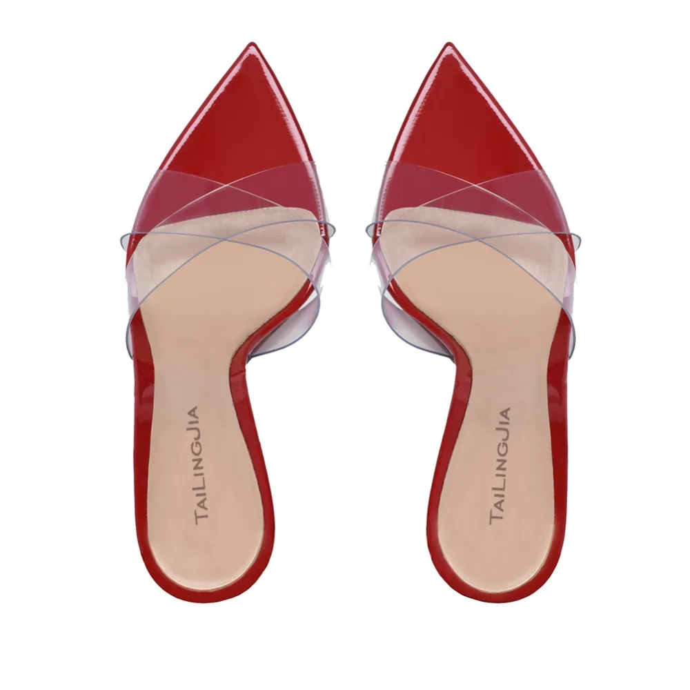 Tacones red Transparente Mujeres Rojo Damas Pie Zapatos Del Dedo Puntiagudo Abierto Sandalias Mulas Verano nude De Pvc Alto Tacón Negro Boda Las Black awq81w