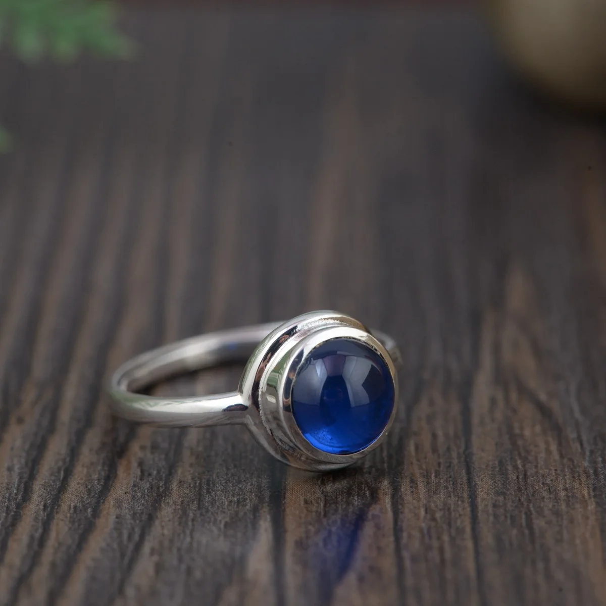 

synthetic blue corundum ring S925 silver style gift wholesale women circular openings