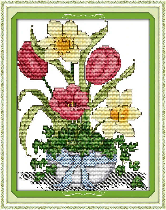 

Spring flower vase, counted printed on fabric DMC 14CT 11CT Cross Stitch kits,embroidery needlework Sets, Home Decor