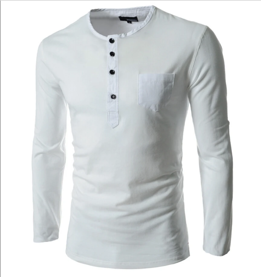 Mens Henley Shirt T-shirt Long Sleeve Cotton Pullover Comfy Button Solid Tops Autumn O Neck Button Comfort Men Clothing