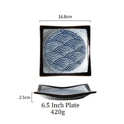 NIMITME японский стиль керамическая тарелка для суши Квадратная тарелка для закусок десертная тарелка плоская Ретро тарелка - Цвет: 6.5 Inch Plate