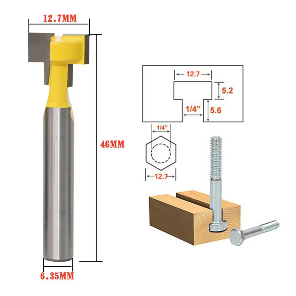 

1pc Woodworking Tool 1/4 Inch Shank Carbide T Slot Lock Hole Cutter Router Bit Wood Milling Cutter Tool 1/2inch Diameter