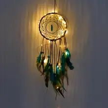 Atrapasueños Led hecho a mano plumas atrapasueños luz nocturna atrapasueños colgante de pared decoración de la habitación del hogar # CO