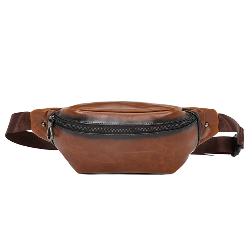 

Retro Trend Men's Waist Bag 2019 New Messenger Shoulder Bags Personality PU Waterproof Boy Crossbody Chest Bag Brown Fanny Pack