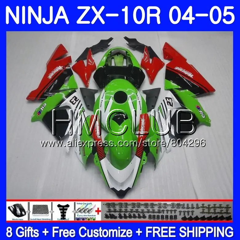 

Bodywork For KAWASAKI NINJA ZX1000 C ZX 10 R ZX-10R 04 05 22HM.20 ZX10R 04 05 Green red ZX1000C ZX 10R 2004 2005 Fairing kit