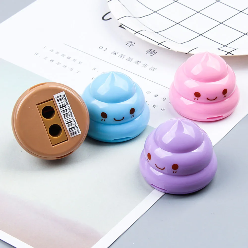 

1pcs Double Hole Stationery For Student Teens Cute Pencil Sharpeners Funny Emoji Poop Pencil Sharpener Kids Gift School Supplies