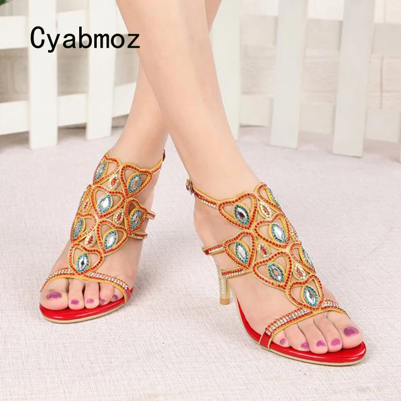

Cyabmoz High heels Sandals Summer Shoes Woman Rhinestone Women Femme Ladies Party Wedding Shoes Zapatos mujer Tenis feminino