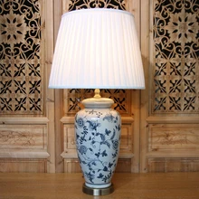 Antique Ice Crack Chinese Blue And White Porcelain Led E27 Table Lamp For Study Living Room Bedroom Ceramic Lights 1833
