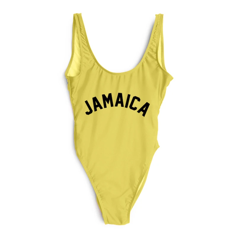 Цельный купальник с надписью «JAMAICA», женская одежда для плавания, монокини с высокой посадкой, купальный костюм, боди, пляжная одежда, красный купальник maio