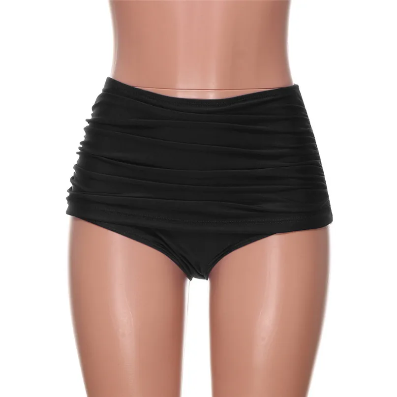 Solid Pleated Triangle swim trunks Women's High Waisted Swim Bottom Ruched Bikini Tankini Swimsuit Briefs Plus Size  #2Y21 (1)