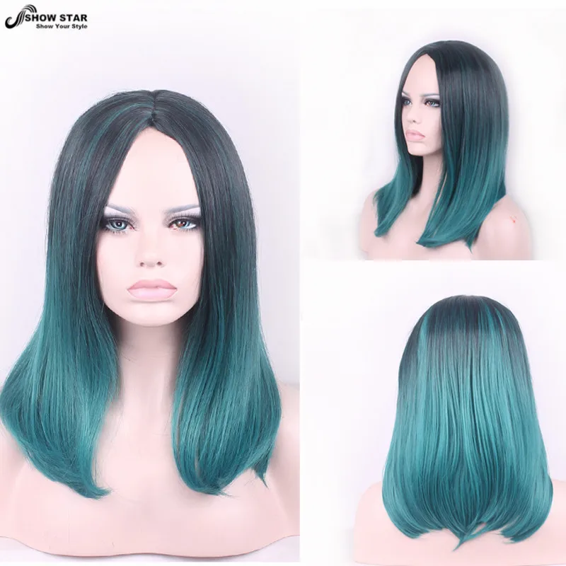 Harajuku Black Mixed Green Ombre Medium Length Hairstyles Heat