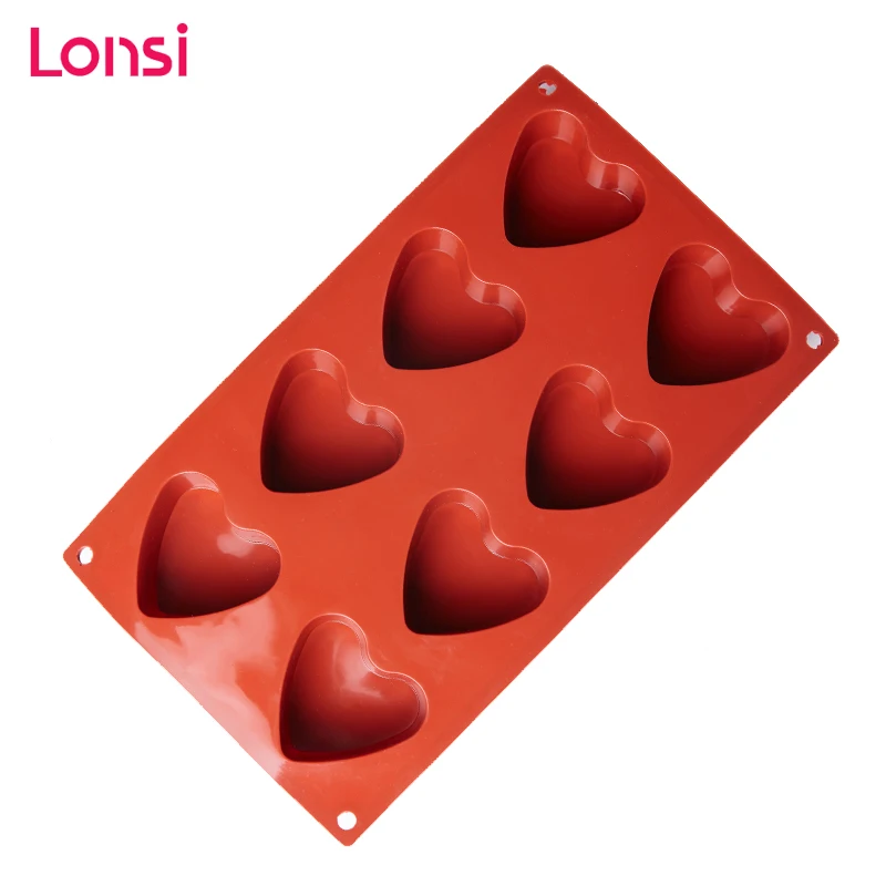 

LONSI 8 Holes Non-stick Silicone Chocolate Cake Love Heart Shaped Mold Bakeware Baking Jelly Ice Heart Mould