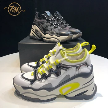 

RY-RELAA sneakers women fashion Genuine Leather casual shoes women ins style wedge sneakers Women's Lycra shoes Platform shoes