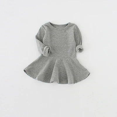 Весенне-осеннее повседневное мини-платье из чистого хлопка с оборками и длинными рукавами платье принцессы ярких цветов для маленьких девочек длинные топы для маленьких девочек - Цвет: grey
