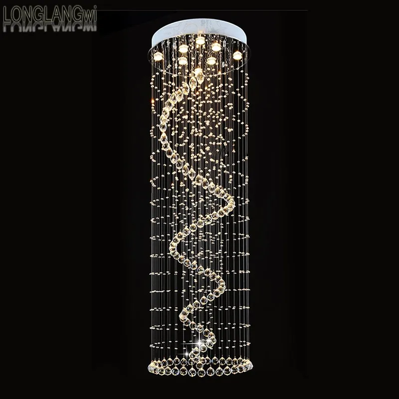 

New long chandelier modern LED Crystal Chandeliers staircase penthouse villa stairs light LED large hanging wire lights