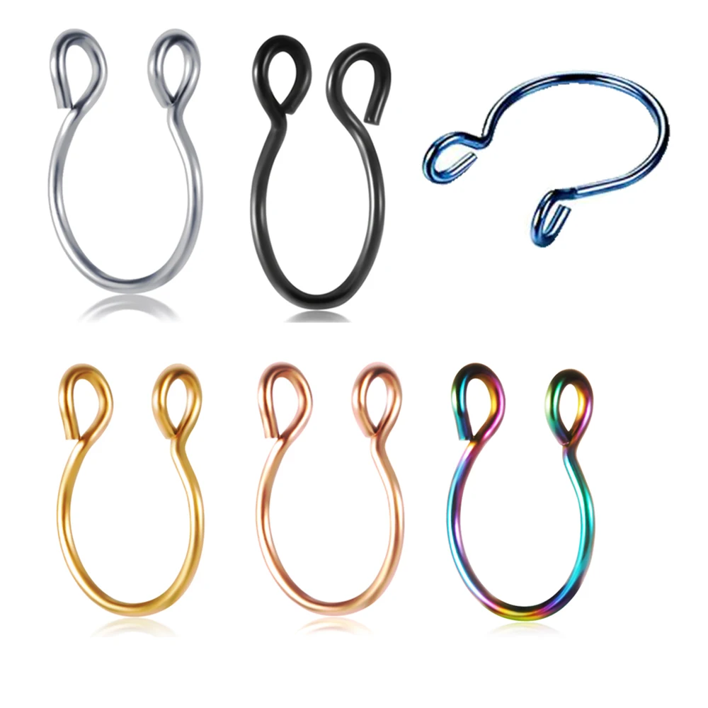 

TIANCIFBYJS Fake Nose Ring Hoop 20 Gauge Non Piercing Stainless Steell Fake Septum Nose Studs Earrings Body Jewelry 1pcs