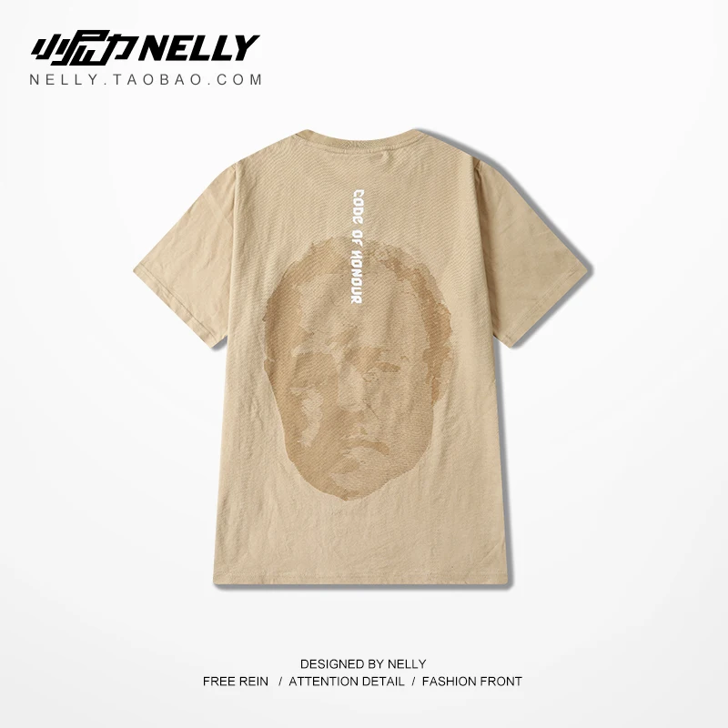 NELLY 2019 Summer Khaki Portrait Print Harajuku T-Shirt Street Dress Men's and Women's Sports Top Tee Band Clothing
