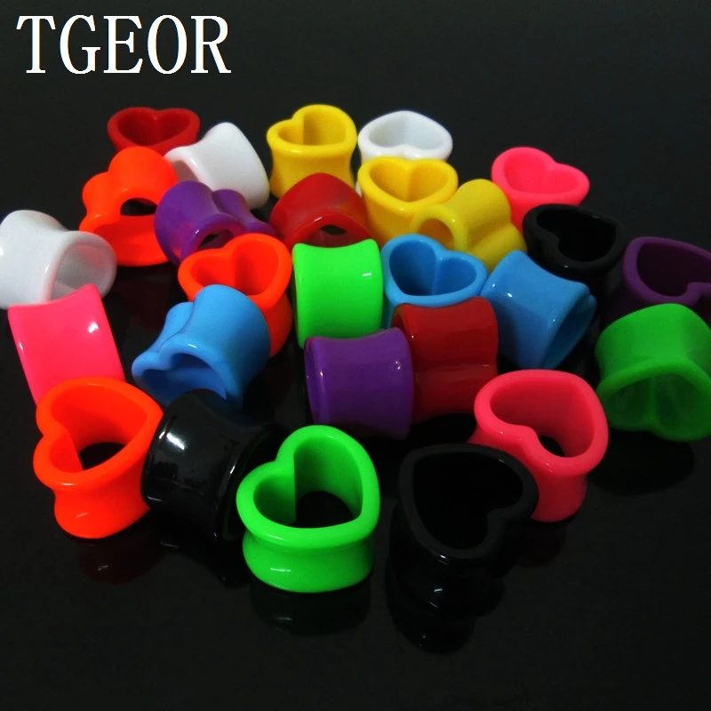 wholesale 234pcs mixed gauges mixed colors ear expander acrylic heart