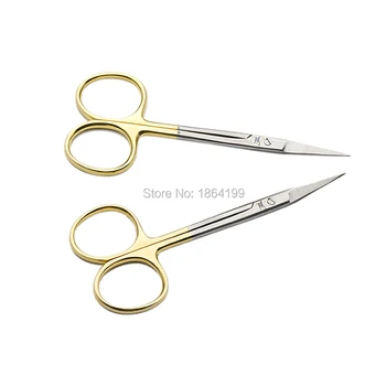

Microscopic instruments 10 cm Beauty gold handle medical pattern tissue scissors Korea import gold handle straight head elbow