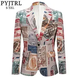PYJTRL Мужской Ретро винтажный плюс размер костюм с принтом куртка повседневное зауженное пальто впору блейзер для мужчин Veste Homme Mariage костюмы