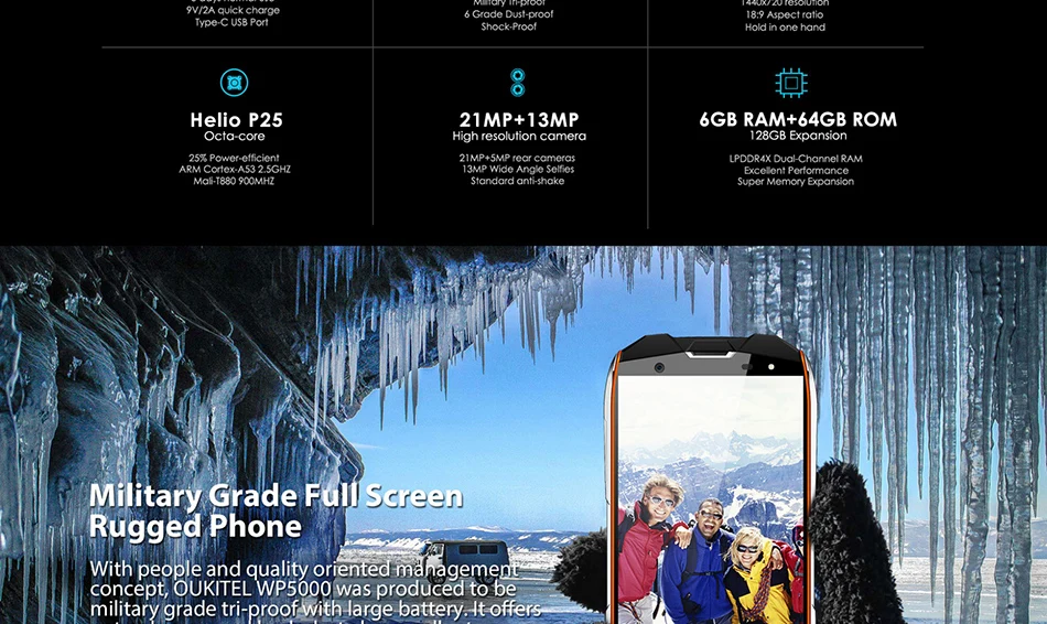 Oukitel WP5000 смартфон с 5 7 дюймовым дисплеем восьмиядерным процессором Helio P25 ОЗУ 6 ГБ