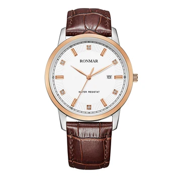 

2018 NEW Luxury Brand Men Watch Men Business Quartz Wristwatches Genuine leather waterproof men's watch RONMAR 8003PG brand