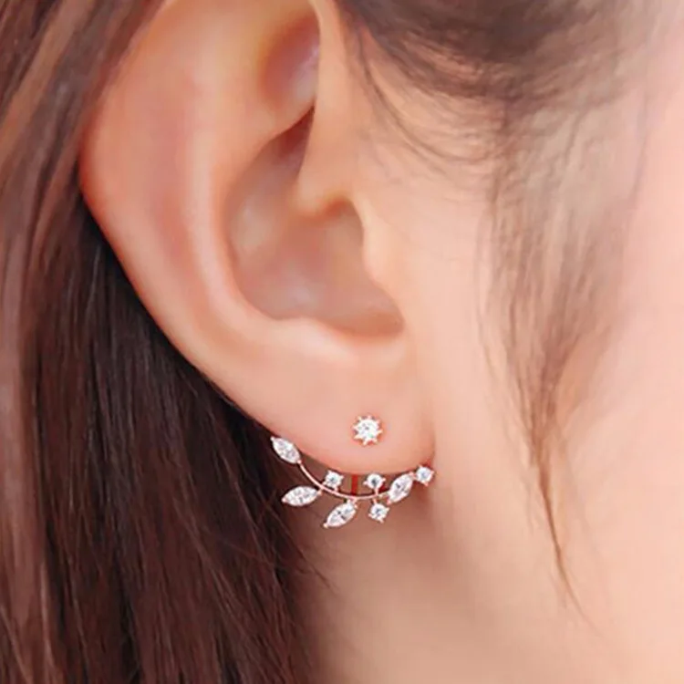 

New Gold and Silver Plated Leave Crystal Stud Earrings Fasion Statement Jewelry Earrings for Women