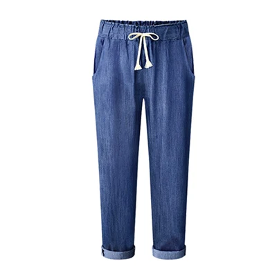 Женские джинсы с высокой талией размера плюс 6XL, джинсы для мам, женские свободные джинсовые штаны-шаровары, женские джинсы - Color: blue