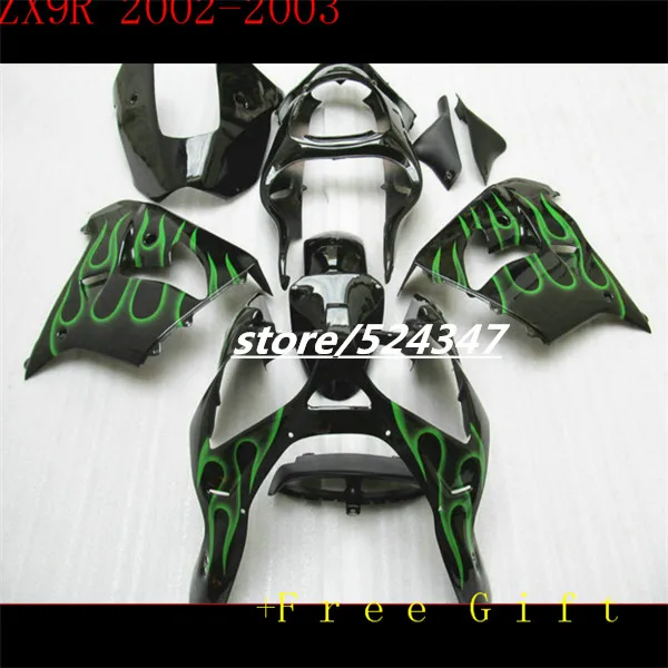 

Market hot sales manufacturers For Ninja ZX9R 02-03 ZX kawasaki Ninja ZX9R smooth black motorcycle fairing light green flame