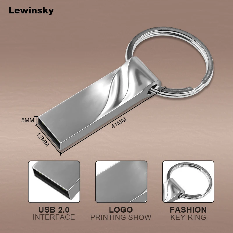 2 0 Водонепроницаемый Флешка 32 Гб 64 128 ГБ 8 16 USB флеш накопитель Memoria Metal Stick