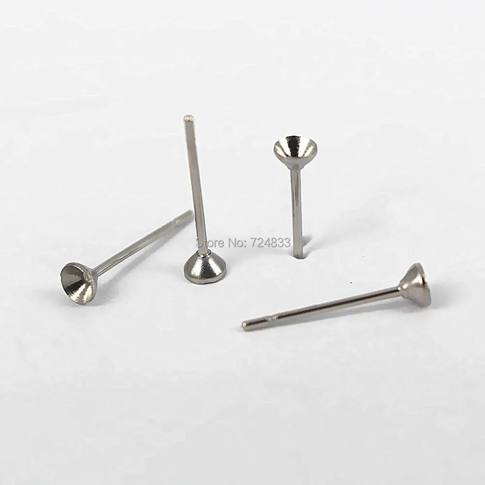 Blank Stainless Steel Ear Stud Earrings Bases with Circle Bezel DIY Findings for Pointed Back