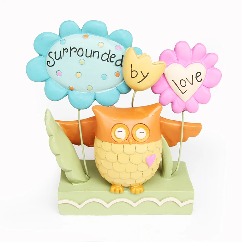 

Owl Angel Figurine Surrounded by Love Resin Fairy Garden Miniatures Best Gifts for Kids Owls and Flowers on Base Home Decor