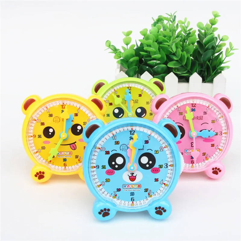 

Children's 4-color learning clock Manual clock early education three hands linkage