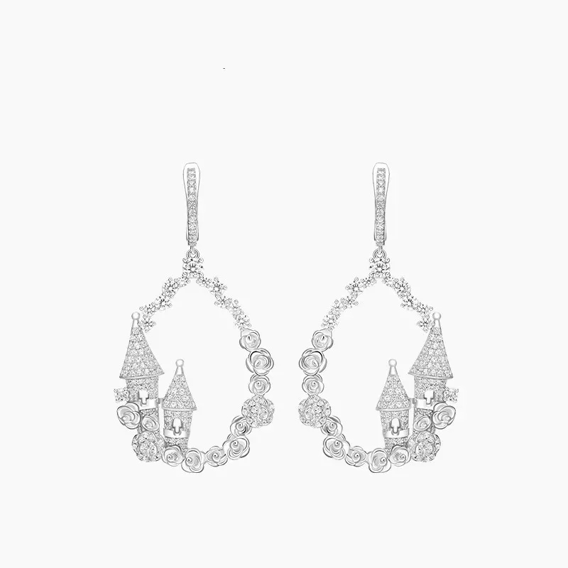 

Fits Monaco Jewelry with Women's Party Gift Jewelry Charm 925 Sterling Silver Micro-inlaid Zircon Sleeping Castle Earrings