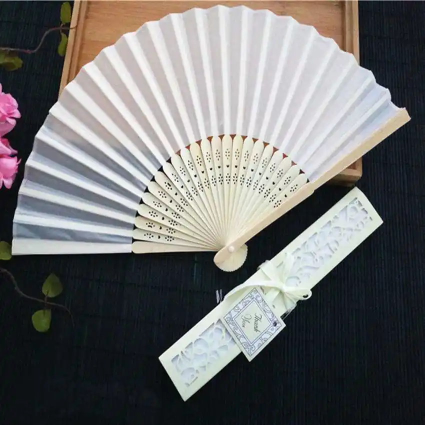 60 Personalized White Silk Folding Fan Wedding Bridal Shower Party Gift Favors 