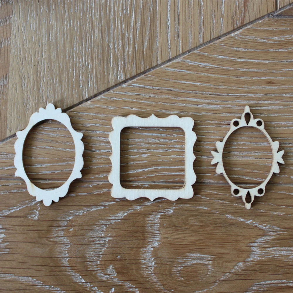 72pcs Wooden Mini Photo Frame Flourish Wood Crafts Wedding Party DIY