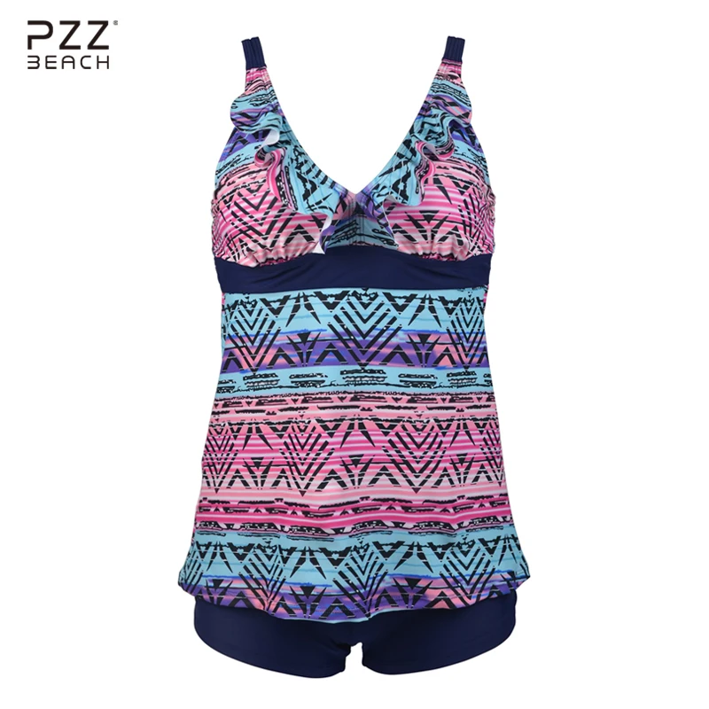 

Sexy Two Piece Suits Women Swimwear Bikinis Set Tankini Skirt Geometric Print Swimsuit High Waist Bathing Suits Beachwear