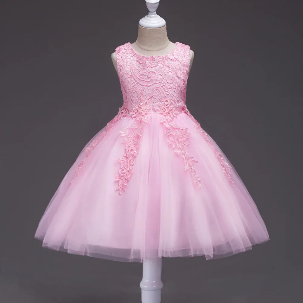 Flower Girl Dresses 2-8 Yrs Lace Embroidered Princess Pageant Gown