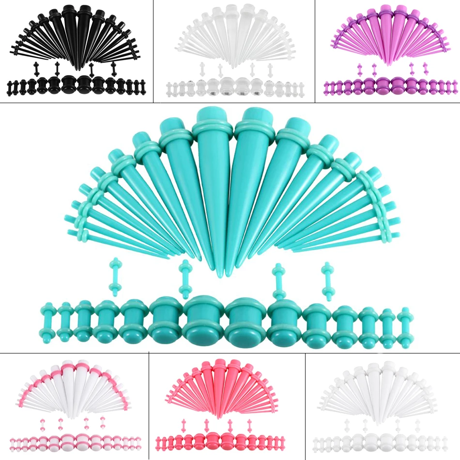 36 шт./лот, хит, акриловые, смешанные цвета, ушные манометры, конус и пробка, растягивающиеся наборы, телесный тоннель, для расширения тела, пирсинг, ювелирные изделия, 14 г-00 г