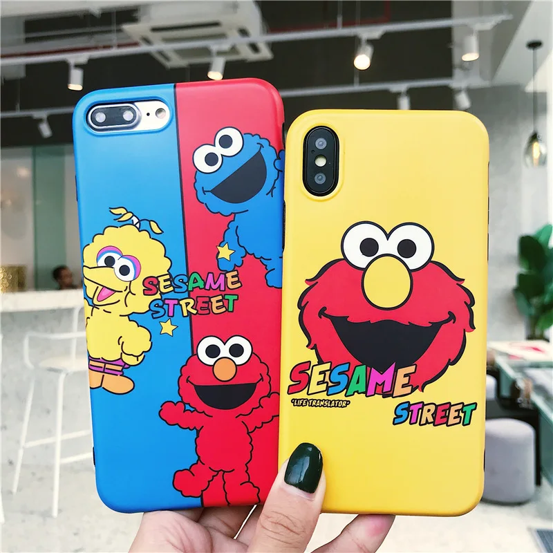 

Candy Color Sesame Street Funny Cookie Elmo phone case for iPhone cover Xs Xr X Kawaii silicone case For coque iphone 8 7 6 plus