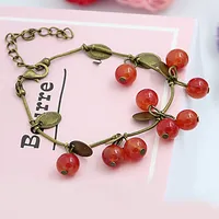 Vintage Sweet Cute Red Cherry Charm Bracelets for Women Small Coin Bead Beautiful Bracelet Girl Gift Mujer Pulseras Hot Sale 3