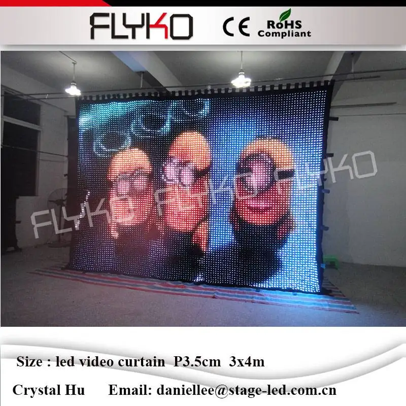 

Fireproof cloth shiny led lights foldable Cartoon P3.5cm 3x4m RGB3in1 led spacing curtain
