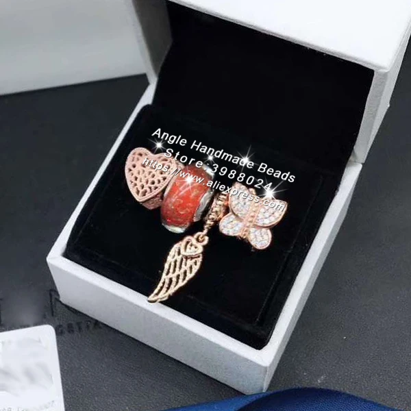 

4pcs Rose Gold Jewelry Set Butterfly CZ Wings Dangle Charms Beads Fit DIY Bracelet Necklaces Jewelry Making Woman Gift
