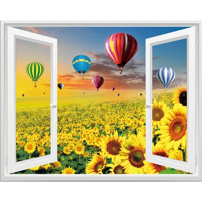  Creative 3 d simulation window stickers stickers of the head of a bed painting pastoral landscape f