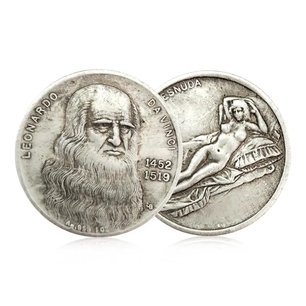 Памятная монета Leonardo Da Vinci антикварная имитация серебряной монеты памятная