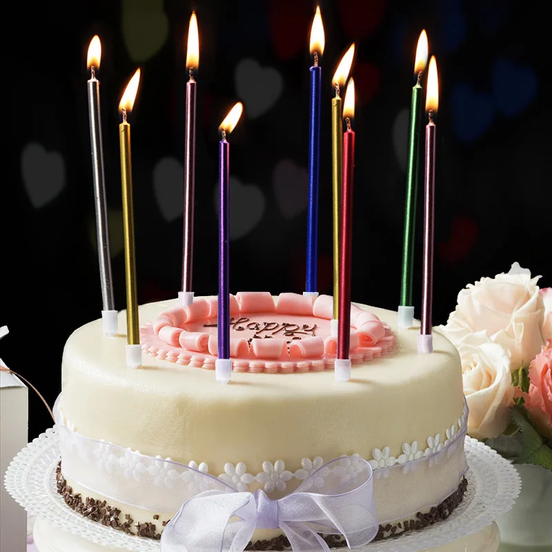 6 шт./лот, свечи для торта, романтические бездымные длинные свечи для детского дня рождения