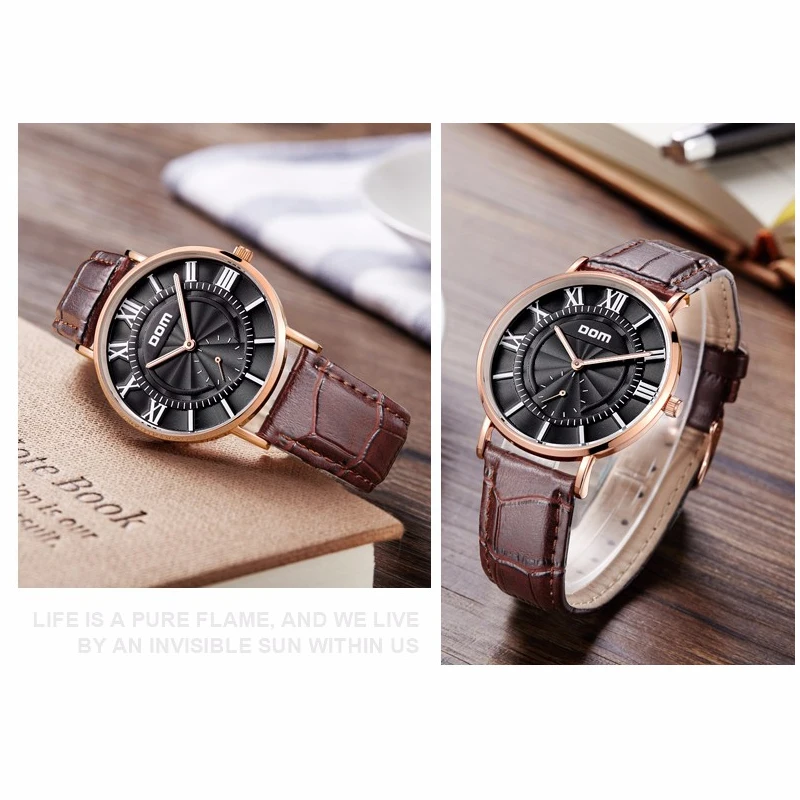 DOM Limited Edition Lovers Couple Watches Ladies Women's Watches Men's Watch Waterproof Quartz Leather Wrist Watch Clock MG-3211